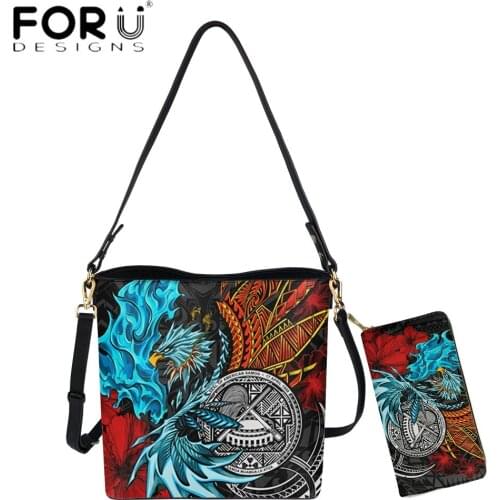 FORUDESIGNS Brand Design American Samoa Polynesian Eagle 3D Print PU Leather Women Handbag And wallets Female Crossbody Bags