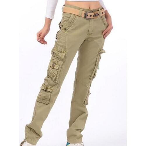 New High quality Womens Cargo Pants Leisure Trousers Leisure more Pocket pants Woman Bottoms
