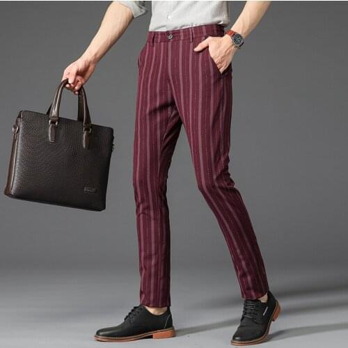 Stretch Plaid Dress Pants Men Slim Fit Men Suit Pants Length Formal Business Suit Pants for men Trousers 38