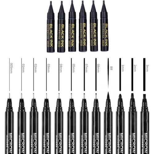 Black Micron Pen Hook Liner Neelde Sketch Markers Drawing Waterproof Painting 005 01 02 03 04 05 08 1.0 2.0 3.0 Brush Art
