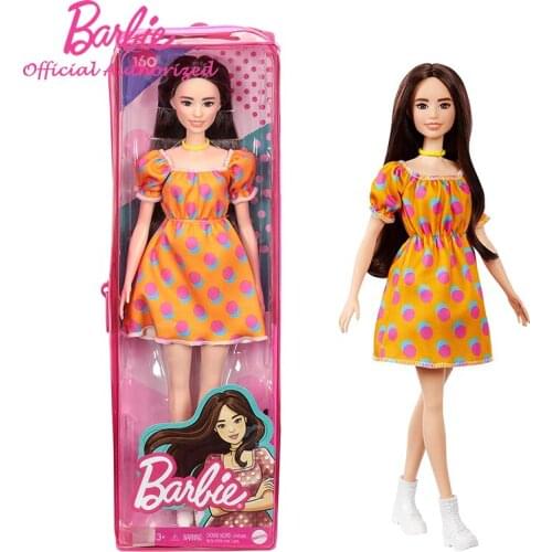Barbie Kids Toy Black Hair Princess Orange Dress Accessories Changing Fashionista Doll Beautiful Box GRB52 For Girl Gift