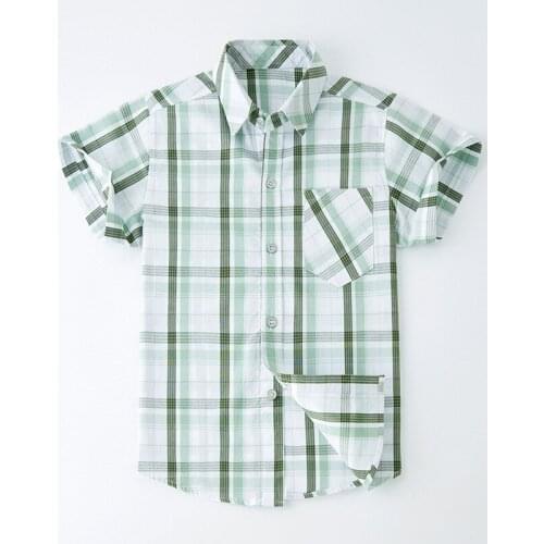 Kids Boys short-sleeved plaid shirt Childrens summer new big virgin cotton shirt T-shirt