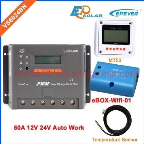 EBOX-Wifi-01 PWM EPEVER Solar charger controller with wifi adapter Temperature sensor VS6024BN 60A MT50 remote meter 24V