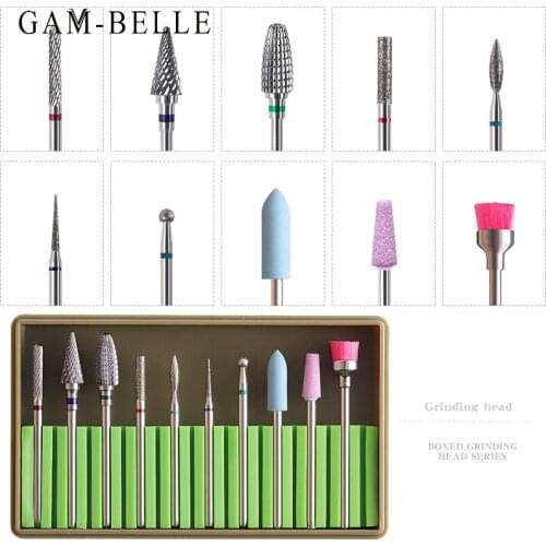 GAM-BELLE 10Pcs Diamond Nail Drill Bit Milling Cutter Manicure Burr Cuticle Clean Electric Cutter Rotary Accessories Nail Files