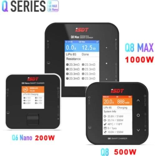 ISDT Q8 MAX 1000W 30A / Q8 500W 20A 2-8S / Q6 Nano 200W 8A 1-6S Battery Balance Charger For Lilon LiPo LiHV NiMH Pb RC Models
