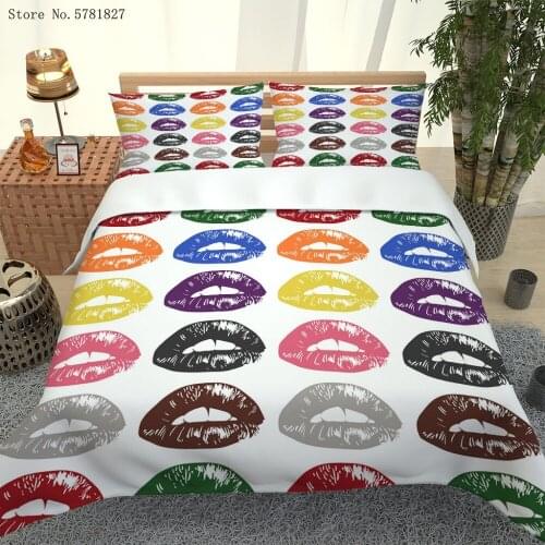 2/3 Pieces Colorful Lips Bedding Set 3D Print Home Luxury Animal Duvet Cover Set Single Queen King Bed Quilt Cover Pillowcase