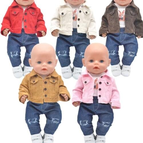 Dolls clothes for 43cm Toys new born doll and American doll Jackets Hole jeans T-shirt Girls gift