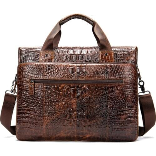 Luufan Mens Office satchel bag for mens briefcase genuine leather office satchel bag mens crocodile pattern portable tote fo