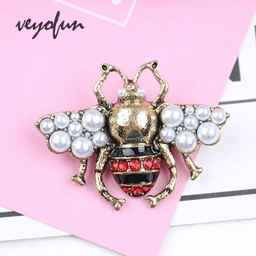 Veyofun Honeybee Fashion Enamel Pearl Brooch Pin for Women Jewelry Badges Hat Backpack New