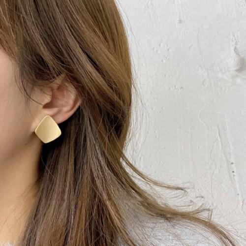 Fashion Geometric Irregular Matte Gold Color 925 Sterling Silver Stud Earrings For Women Chunky Square Vintage Jewelry