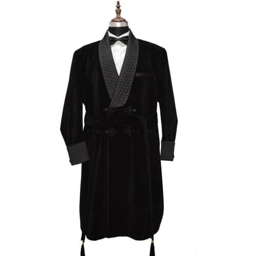 Fashion Shawl Lapel Long Black Velvet Jacket Costume Homme Men Suits Tuxedo Prom Wedding Groom Terno Masculino Slim Fit 1 Piece