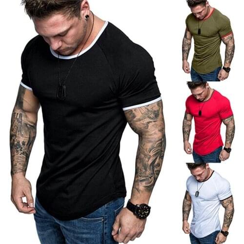 Mens Solid Color T-shirt Casual Round Neck Short Sleeve Top Summer Slim Fit Tops