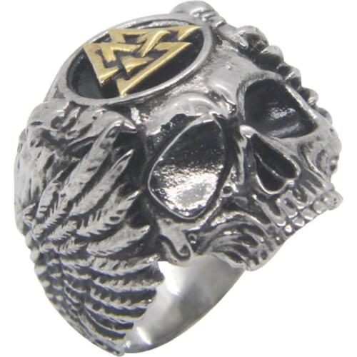 Vikings Willie G Skull Ring For Man 316L Stainless Steel Punk Biker Triangle Jewellery Size 7-13