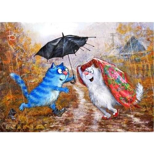 Cartoon Blue Cat DIY 11CT Embroidery Cross Stitch Kits Craft Needlework Set Printed Canvas Cotton Thread Home Dropshipping