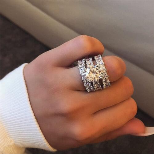 925 Sterling Silver Wedding Rings Set Princess Cut Cz For Bridal Women Engagement Anniversary Gift Drop Shipping Jewelry R5993