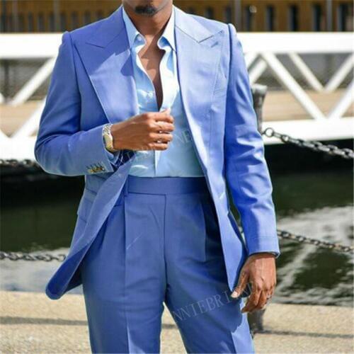 2020 Newest Blue Men Suit 2 piece Custom Slim fit Groom Wedding Suits Dress Tuxedo Formal Business Peak Lapel Male Jacket Pants