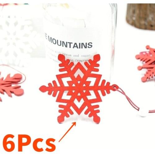 6Pcs Christmas Decoration on Tree 6.9CM Mix Shape Wooden White/Red Snowflakes New Year Christmas Home Decor Xmas Wood Pendants