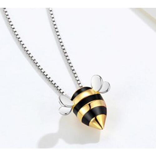 Fashion Jewelry Vintage Silver Color Bee Necklaces Pendants For Women Lady Long Chain Choker Necklaces Collares