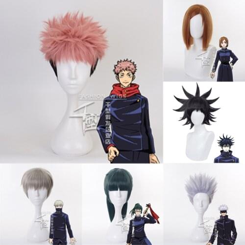 Anime Jujutsu Kaisen Cosplay Yuji Itadori Wig Jujutsu Kaisen Yuji Itadori Pink Black Short Heat Resistant fiber Hair Wigs