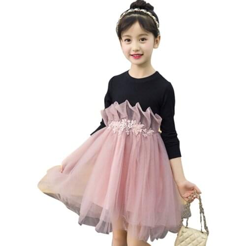 Dresses For Girls Mesh Girl Child Dress Floral Appliques Kids Dress Patchwork Kids Costume 6 8 10 12 14