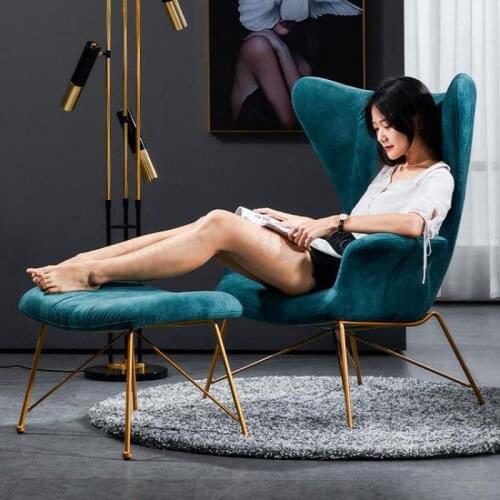 Light Luxury Single Sofa Chair Nordic Living Room Iron Living Room Bedroom Fabric High Back Single Chair Creative Leisure