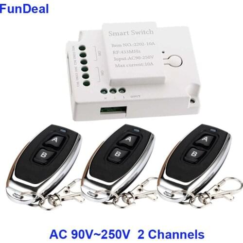 433Mhz Remote Control Switch for Light,Door, Garage Universal RF Remote AC 110V 220V 2CH Relay Receiver and 433 MHz Controller