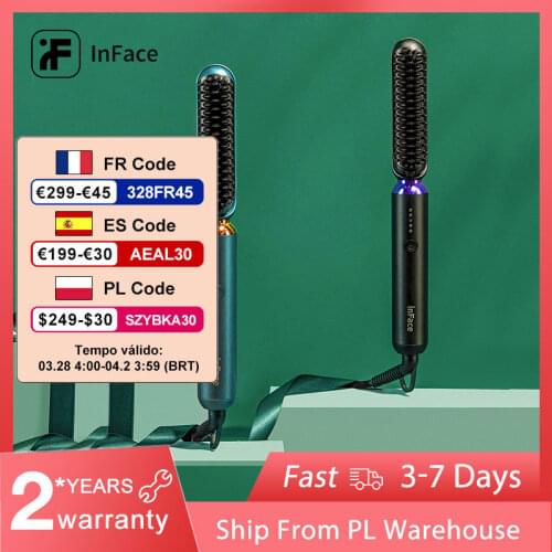 InFace Hair Straightener Curler Pro Plus Ion Curling Hair Styler Fast Hot Heating Comb Hair Waver Styling Tools 2 in 1 Hair Comb