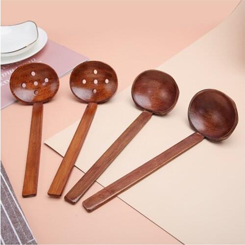 Japanese Style Long Handle Wooden Spoon Ramen Spoon Pot Colander Utensils Ramen Soup Spoons Tableware Kitchen Utensil