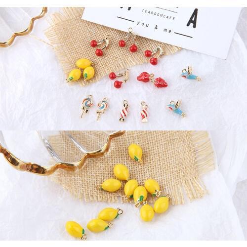 DIY handmade jewelry accessories plated with real gold stereo cherry strawberry lemon bird lollipop pendant earring material