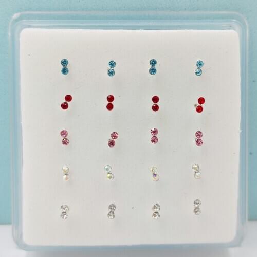 925 Sterling Silver Nose pin mix color crystal nariz pirercing piercing jewelry 20pcs/pack
