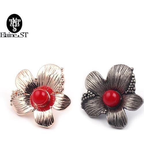 Vintage Retro Broches for Women Flower Red Pearl Brooch Pin Elegant Dress Brooches for Women Badge