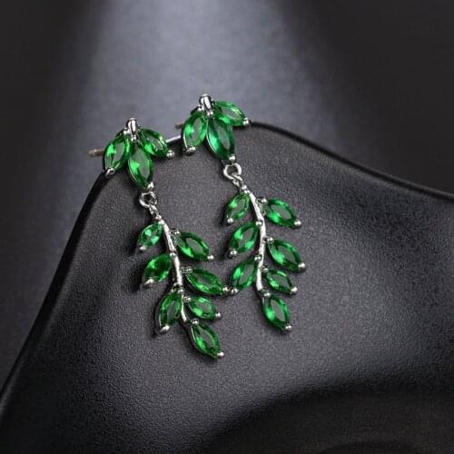 11.11 Sale Green Leaves Shape Dangle Earrings Women Jewelry with AAA Marquise Cut CZ Stone For Wedding Party Jewellery Gift