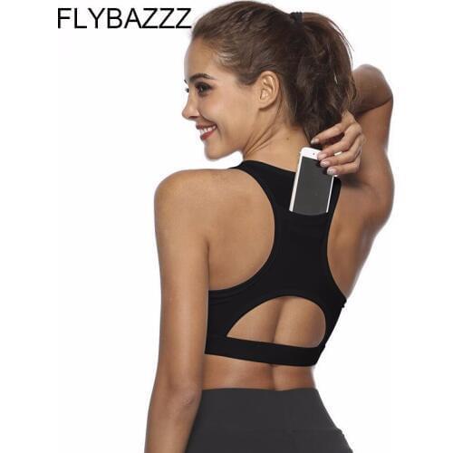 Women Compression Padded Sports Bra With Phone Pocket Yoga Bra Sportswear High Elastic Running Underwear Gym Sport Bra Crop Tops