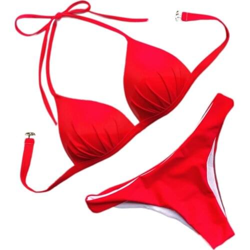 38#2020 Womens Two Piece Swimsuit Bikini Set Solid Color Backless Filled Bra Swimwear Beachwear Sexy Summer Beachwear