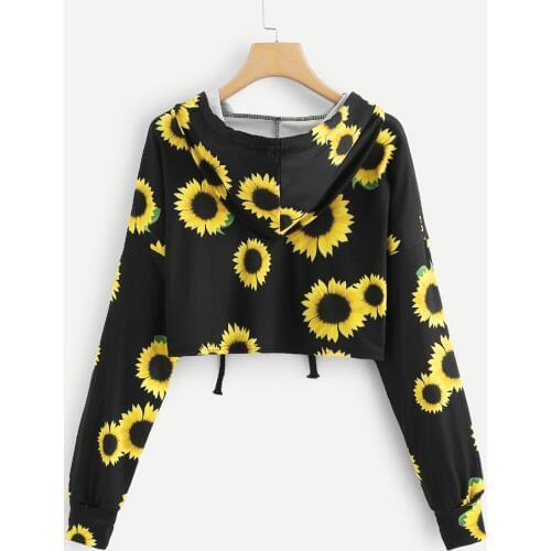 Womens sweatshirt hoodies women sweatshirts ladies Womens Long Sleeve Sunflower Printing Hooded Sweatshirt Blouse Tops D300718