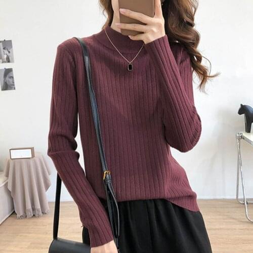 2021 New Mock Neck Pullover Sweaters Knitted Women Winter Solid Basic Slim Casual Ribbed Knit Top Autumn Clothes Womens sweater