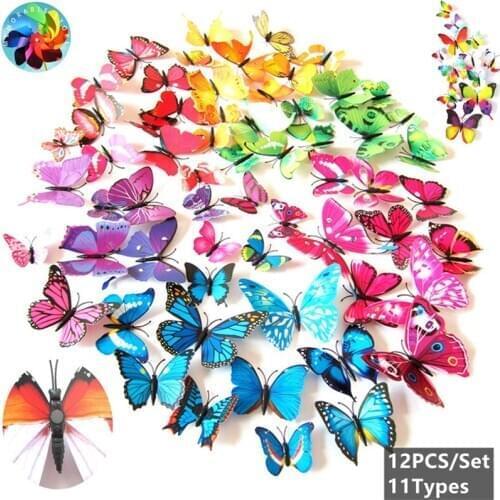 12pcs/lot Colorful 3D Butterfly Fridge Magnets Butterfly Art Stickers DIY Wall Decoration Room Magnetic Home Decor gift