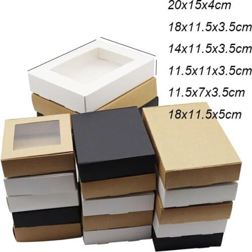 24pcs/lot 8Size Paper Soap Box Kraft paper gift box Package with clear pvc window candy favors arts Kraft Box