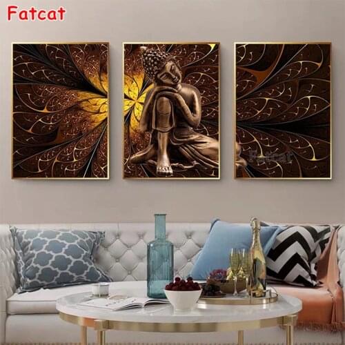 Diamond Painting Abstract golden buddha statue gold leaf religion Cross Stitch Diamond crystal Beaded Handicraft 3 pcs PP2099