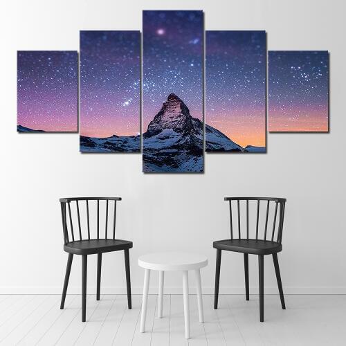 Fresh Look Color 5 Piece Wall Art Painting Starry Night Sky Over The Mountains Prints On Canvas The Picture Landscape Pictures