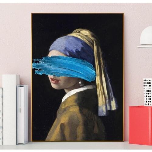 Abstract Woman with Pearl Earrings Canvas Painting Posters and Prints Wall Art Pictures for Living Room Decoration Home Decor