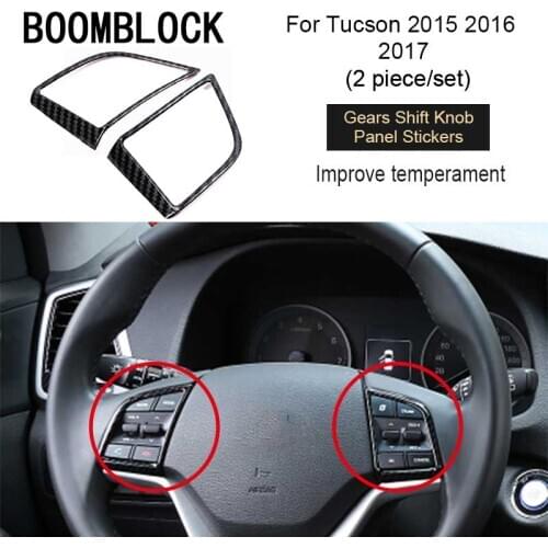 BOOMBLOCK 2X Car Steering Wheel Panel Cover Button Frame 3D Carbon Fiber Sticker Car-styling For Hyundai Tucson 2015 2016 2017