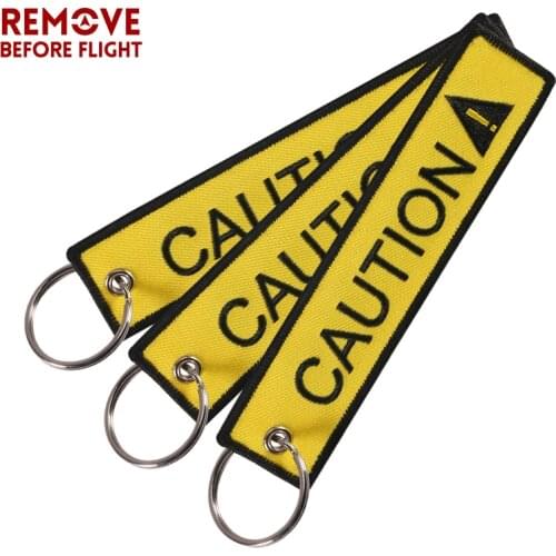 Remove Before Flight CAUTION Cars Keychain Embroidery Fashion Black Letter Yellow Key Ring for Motorcycle Keys Tags 3PCS/LOT