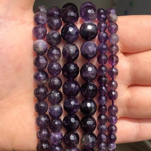Natural Stone Beads Faceted Purple Crystal Amethysts Round Beads For Jewelry Making 15.5inch Pick Size 4 6 8 10 12mm-F00106