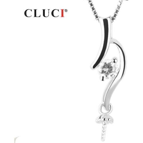 CLUCI 925 Sterling Silver Women Charms for Necklace Jewelry Silver 925 Pearl Pendant Mounting Zircon Pendant SP117SB