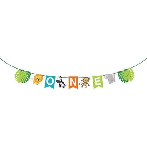 Jungle Animals ONE Birthday Party Decoration Banner Baby Shower Kids Happy Birthday Party Banner Party Supplies