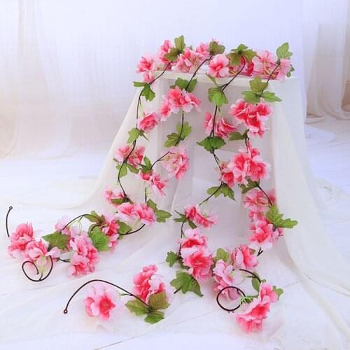 Cheap 2.2M simulation cherry blossom vine wreath wedding arch decoration fake plant leaf rattan trailing fake flower ivy wall