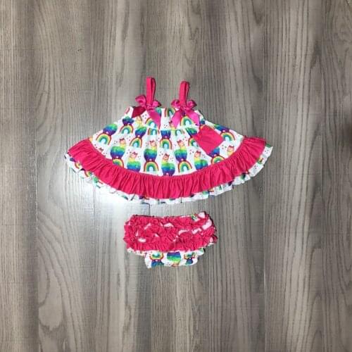 GirlyMax Girls Summer Infant Baby Rainbow Rainbow Alpaca Print Fuchsia Toddler Outfit