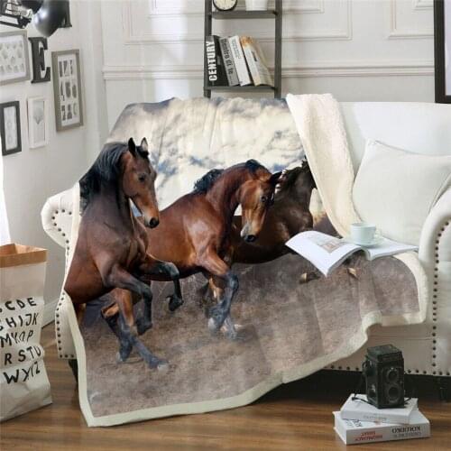 Running Horse 3D Printed Fleece Blanket for Beds Thick Quilt Fashion Bedspread Sherpa Throw Blanket Adults Kids 04