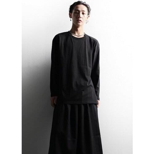 Oversize loose high street fashion brand hole solid color simple trumpet hem long sleeve t-shirt mens net red